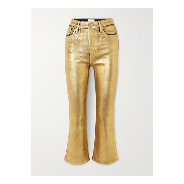 르 크롭 미니 크롭 메탈릭 코팅 하이라이즈 부츠컷 진 골드 1647597350108328