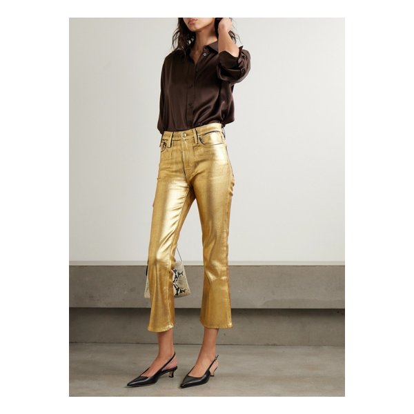 르 크롭 미니 크롭 메탈릭 코팅 하이라이즈 부츠컷 진 골드 1647597350108328