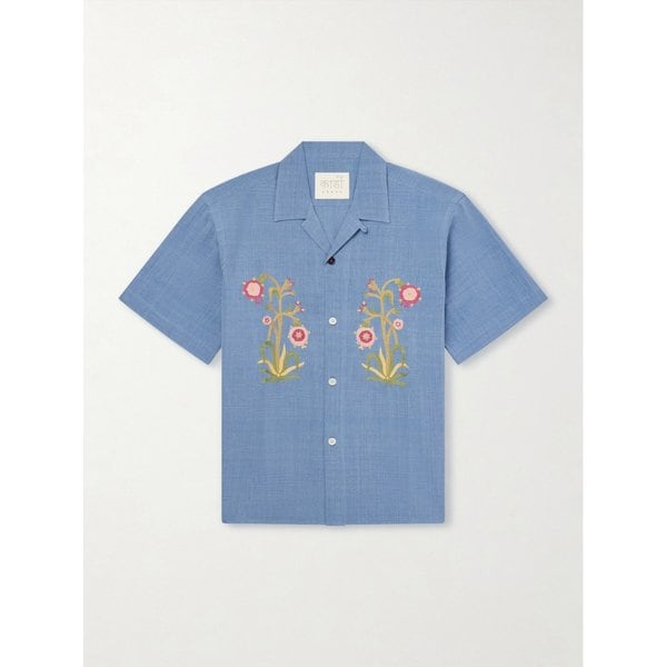 로넨 컨버터블 칼라 자수 코튼 셔츠 46376663163099419