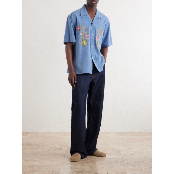 로넨 컨버터블 칼라 자수 코튼 셔츠 46376663163099419