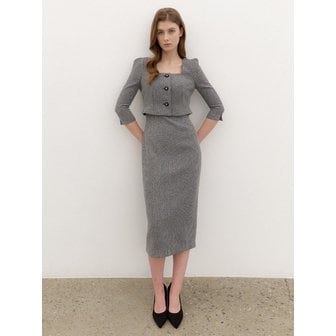 르로망 Square-neck 2piece-Style Slim Dress / Check(2Color)