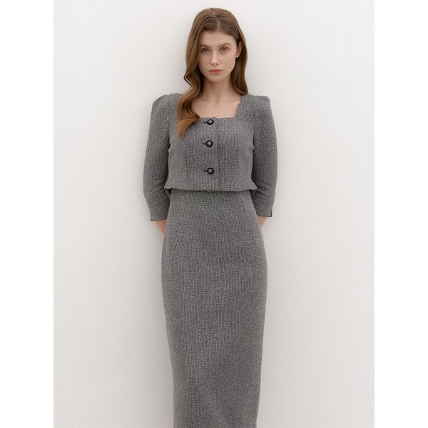 Square-neck 2piece-Style Slim Dress / Check(2Color)