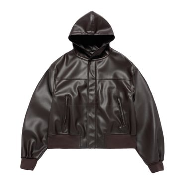 아크메드라비 VEGAN LEATHER HOODIE JACKET BROWN 비건레더 후드자켓 브라운