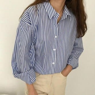  [RGLQRP99]상큼한 컬러 스트라이프 카라 데일리 여자 셔츠