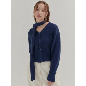 NECK RIBBON V-NECK CARDIGAN BLUE