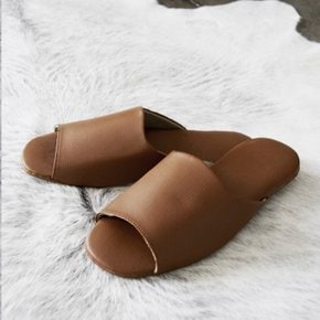 Classy leather open toe slipper(Camel brown)