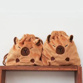 카피바라 캐릭터 파우치 스트링 복주머니 [CAPYBARA 생리대 화장품 여행용 주머니 미니 귀여운]