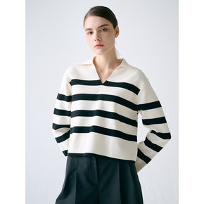 [KNIT] Open Collar Stripe Pullover