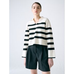 [KNIT] Open Collar Stripe Pullover