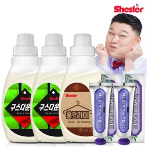 강호동의 쉬슬러 액상 세제 650ml 구스다운워시전용 2개+홈드라이전용 1개+잇몸케어 치약 100g 2개.