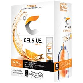 Celsius2X  셀시어스  온더고  에센셜  에너지  파우더  영양제  오렌지  팩  14개