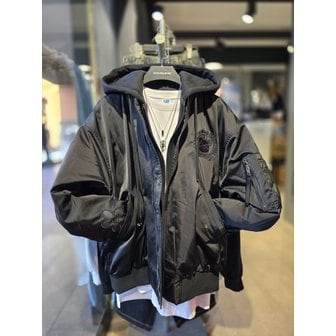 더블제이디 [시흥점] 베어자수 후드레이어드 오리털점퍼(남녀공용)/JGZZ63903BK