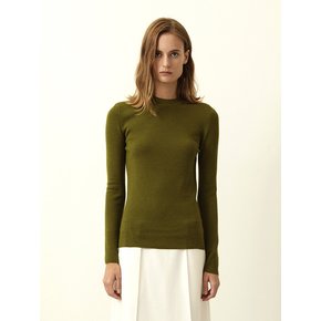 Silk Cashmere Roundneck Knit Top Khaki