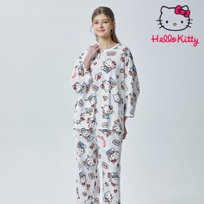 산리오 정품 헬로키티 프리미엄 다이마루 면 잠옷 신상 긴팔 파자마 세트 HK-4601