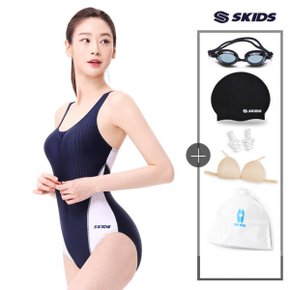 여성 원피스 실내수영복 6종세트 네이비 4407OSET 물놀이 수영강습 여자실내수영복 원피스수영복