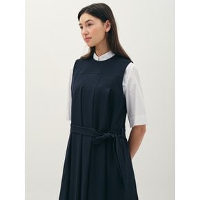 belted pleats dress_navy