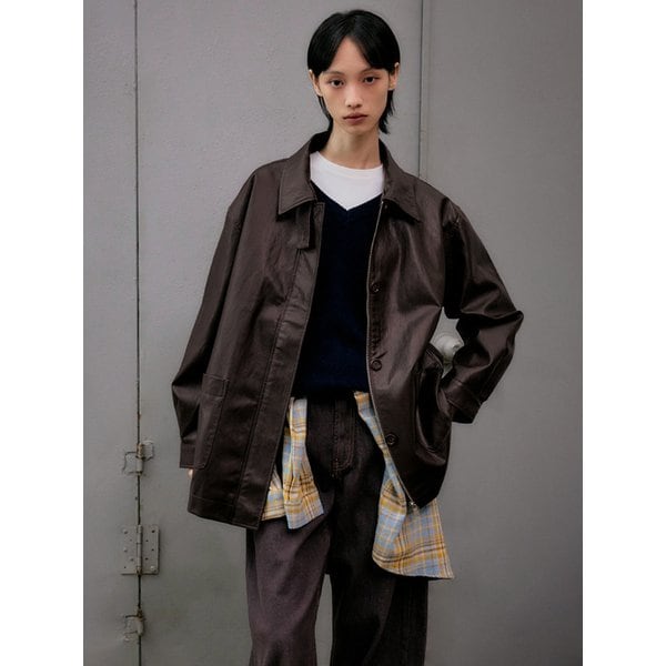신세틱 레더 하프 자켓 [브라운]
