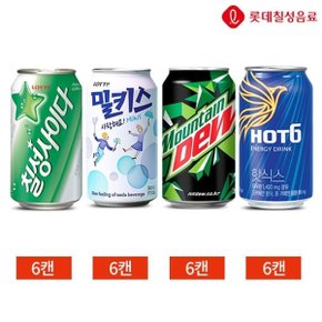 롯데 밀키스 사이다 마운틴듀 핫식스 355ml 4종 24캔 세트