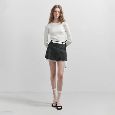 레이브 Lace Layered Pleats Skirt in D/Khaki VW5SS461-43