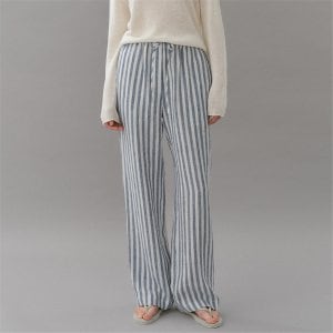 blank03 [블랭크03] linen stripe banding pants [Italian fabric] (blue stripe)