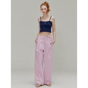 Ribbon cotton two-tuck wide pants_Pink