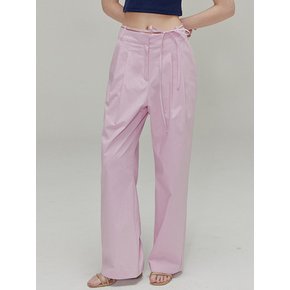 Ribbon cotton two-tuck wide pants_Pink