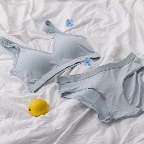 싸이클린 실크 뱀부 캡내장 브라렛 팬티 블루 컬러 제품컷
