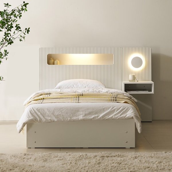 [보루네오]호텔라인 서랍 LED 침대 SS (매트별도,협탁1개) KC822