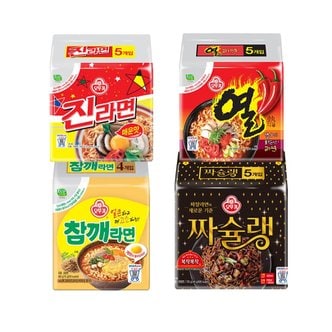 오뚜기 진라면 매운맛 멀티5입1봉+열라면 멀티5입1봉+참깨라면 멀티4입1봉+짜슐랭 멀티5입1봉