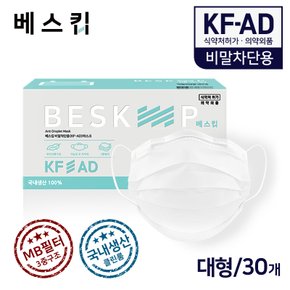 베스킵 비말차단용 KF-AD 마스크 30매 국내생산