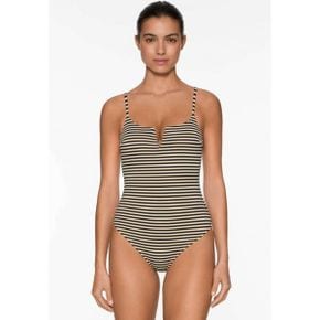 4434865 OYSHO STRIPE V-NOTCH NECKLINE - Swimsuit black