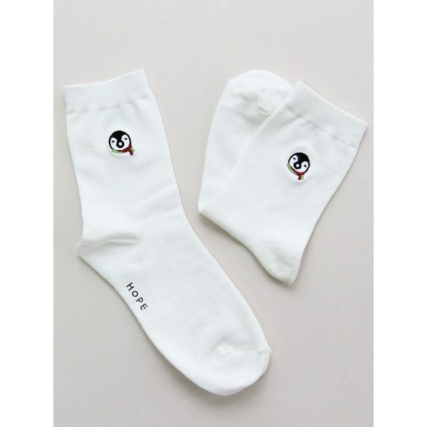 환경기부 1도씨 펭귄 자수 포인트 중목양말_WHITE