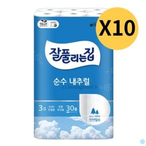 잘풀리는집 두루마리 휴지 순수내추럴 3겹 30롤 X10팩