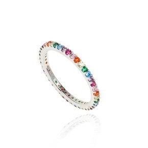 Rainbow Pave Stone Silver Ring Ir225 [Silver]