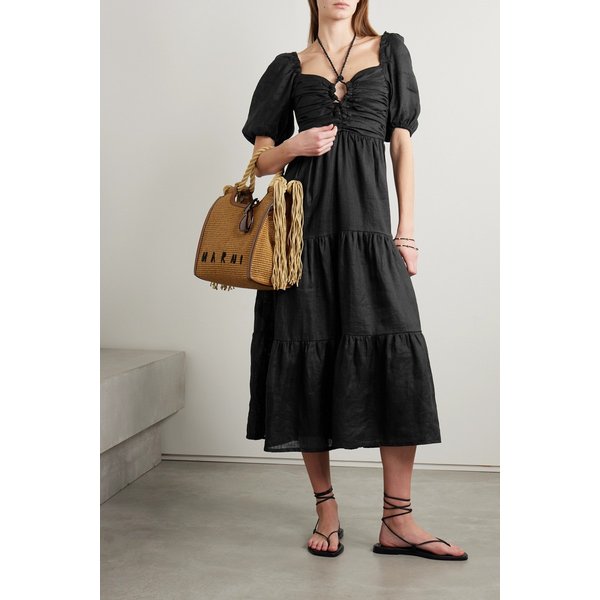 페이스풀 넷 서스테인 팔라시오 개더 리넨 미디 드레스 블랙 1647597326074800
