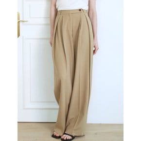 comos 1142 layered tuck wide slacks (beige)