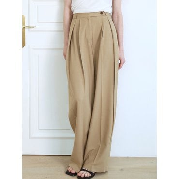 ourcomos comos 1142 layered tuck wide slacks (beige)