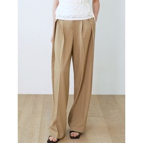 comos 1142 layered tuck wide slacks (beige)