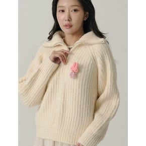 Raglan Half Zip-up Wool Knit_Cream