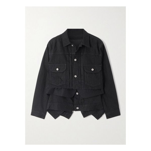 레이어드 프레이 울 펠트 트리밍 데님 재킷 블랙 46376663162908255