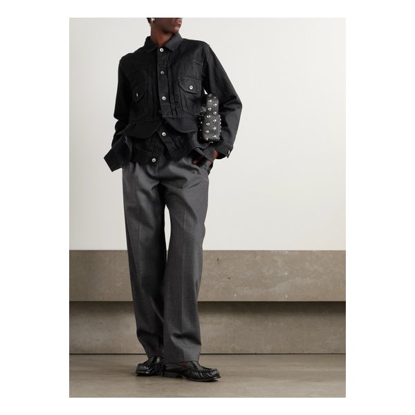 레이어드 프레이 울 펠트 트리밍 데님 재킷 블랙 46376663162908255