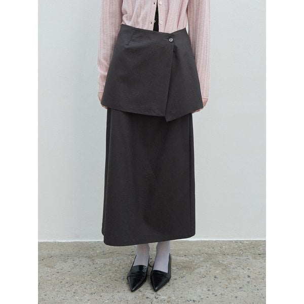 [리퍼브] 레이어드 랩 미디 스커트 CHARCOAL
