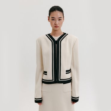 EENK Contrast Cropped Jacket - Ivory