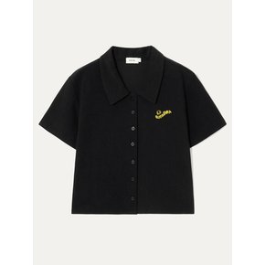 프린트 테리 반소매 폴로 가디건_블랙