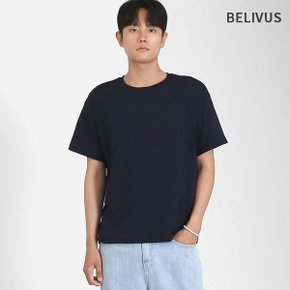 면 롤업 배색 반팔 라운드 티셔츠 BSM011