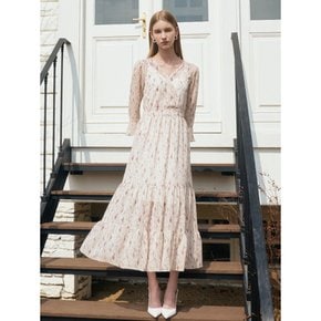 VANESSA  Vneck Flower Chiffon Tiered Dress_Ivory