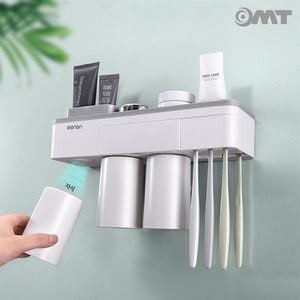 OMT 벽걸이 욕실 자석부착 컵홀더+수납함+칫솔걸이 3단 선반 세트