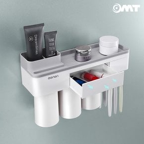 벽걸이 욕실 자석부착 컵홀더+수납함+칫솔걸이 3단 선반 세트