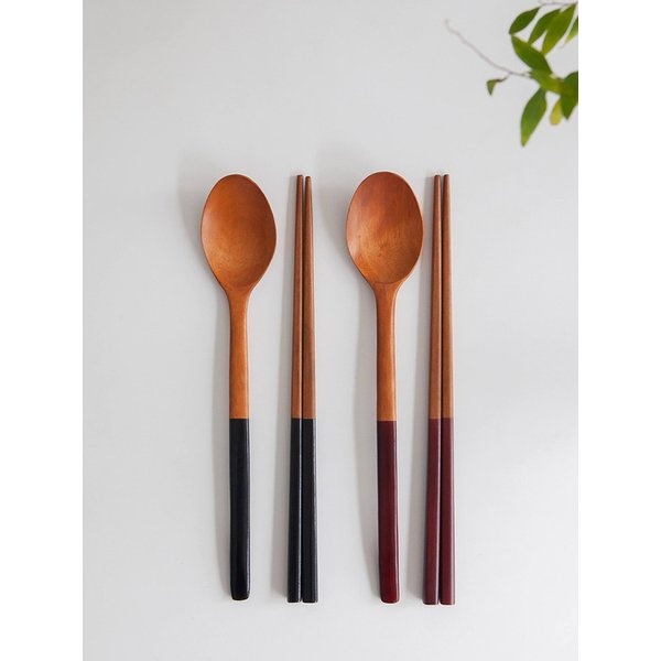 우드 투톤 수저 세트
