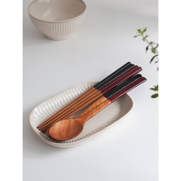 우드 투톤 수저 세트
